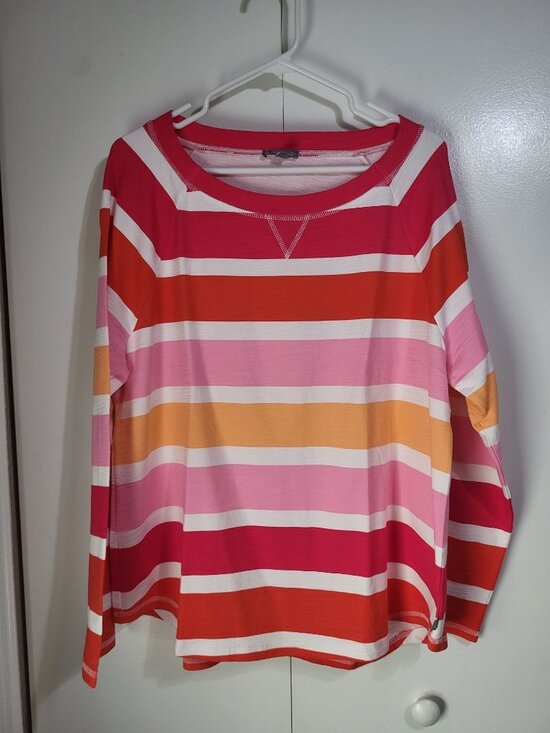 Talbots Tops - Talbots Women's XL UPF 50 Cozy Crush Pullover Zippy Stripe Pink Orange Beachy